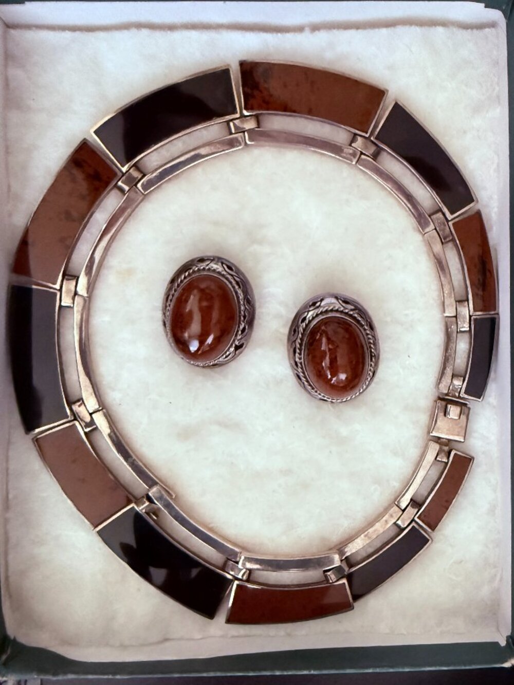 Alicia TO-40 Taxco Mexico 950 Sterling Silver Onyx & Jasper Choker Necklace